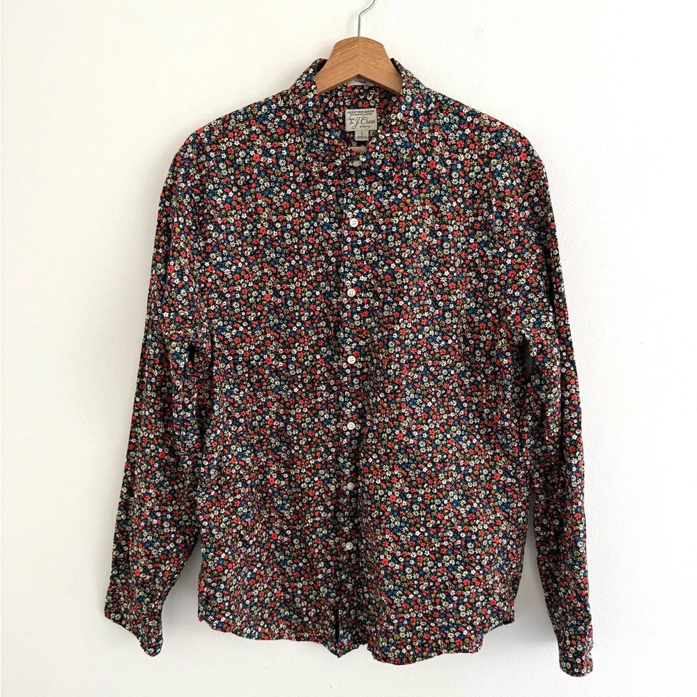 J. Crew Retro Floral Long Sleeve Classic Fit Button Down Large